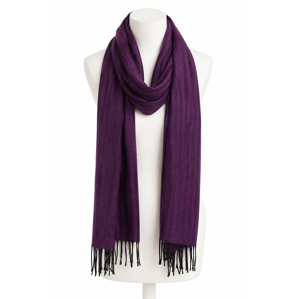 Chelsey by Joseph 100% Cashmere Scarf Purple Stripe Fringe Italy 62x13.5